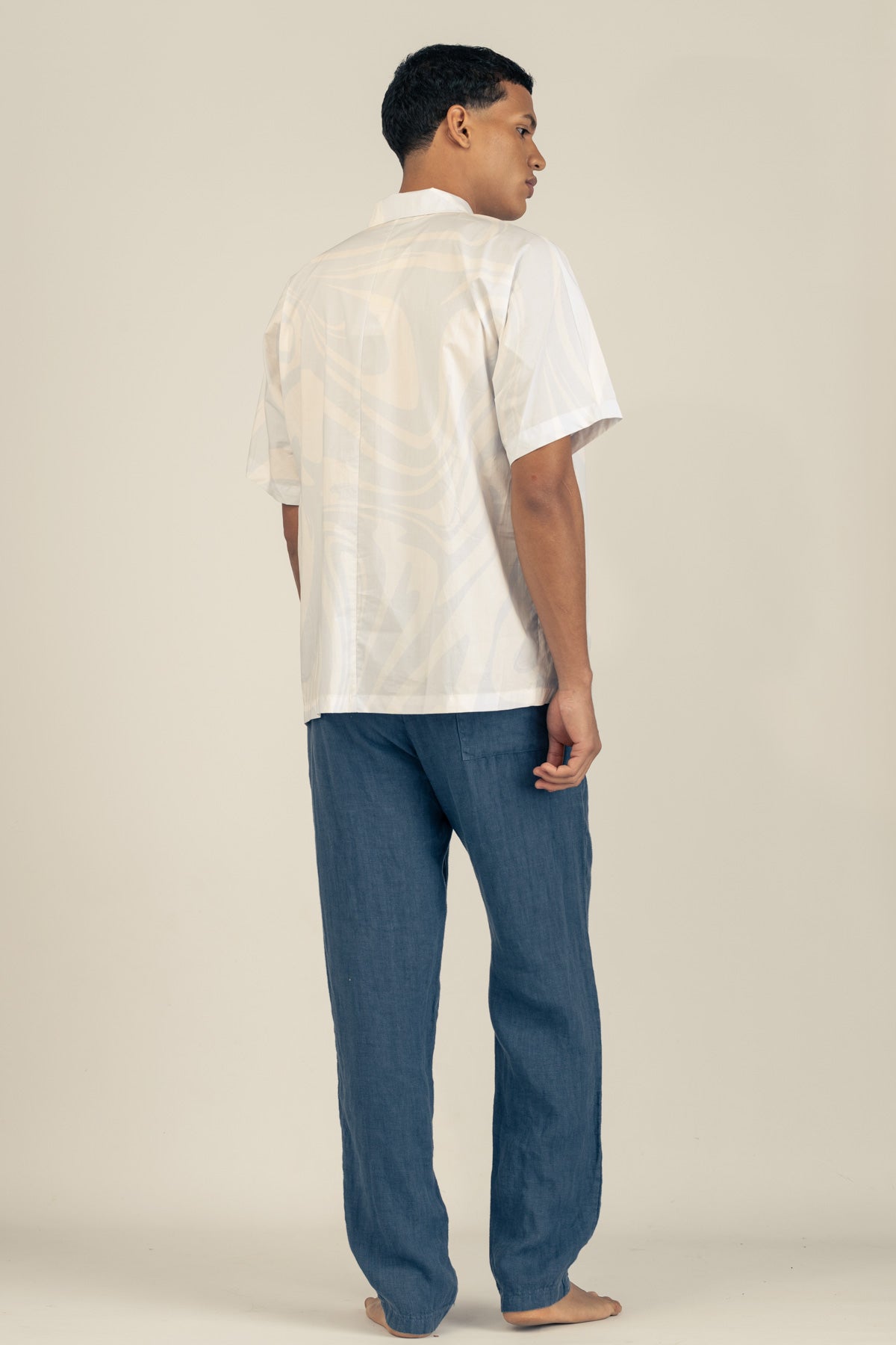 Camisa Convertible Collar Boxy Marble Sky - Polonio
