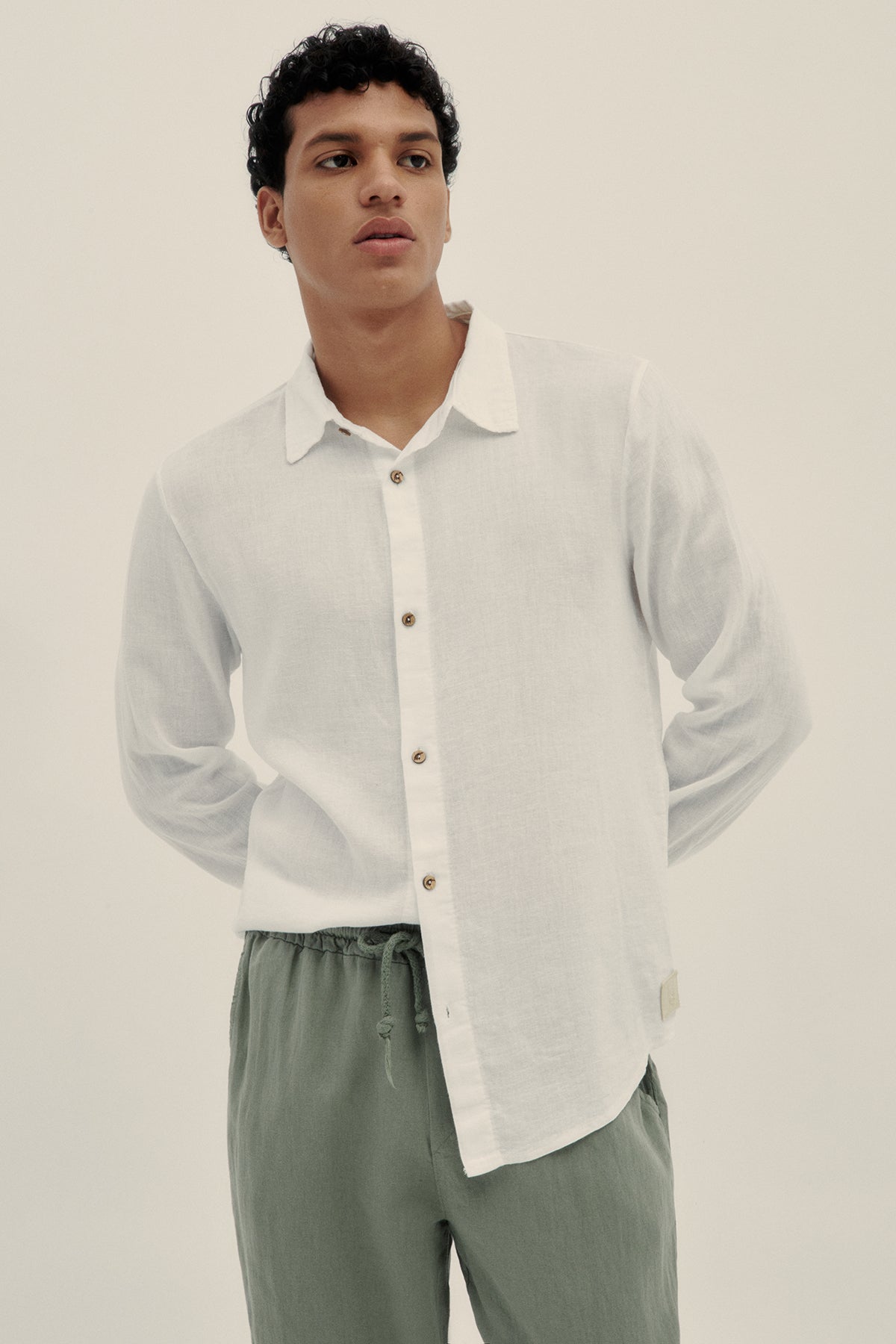 Camisa Manga Larga De Lino Blanco - Polonio