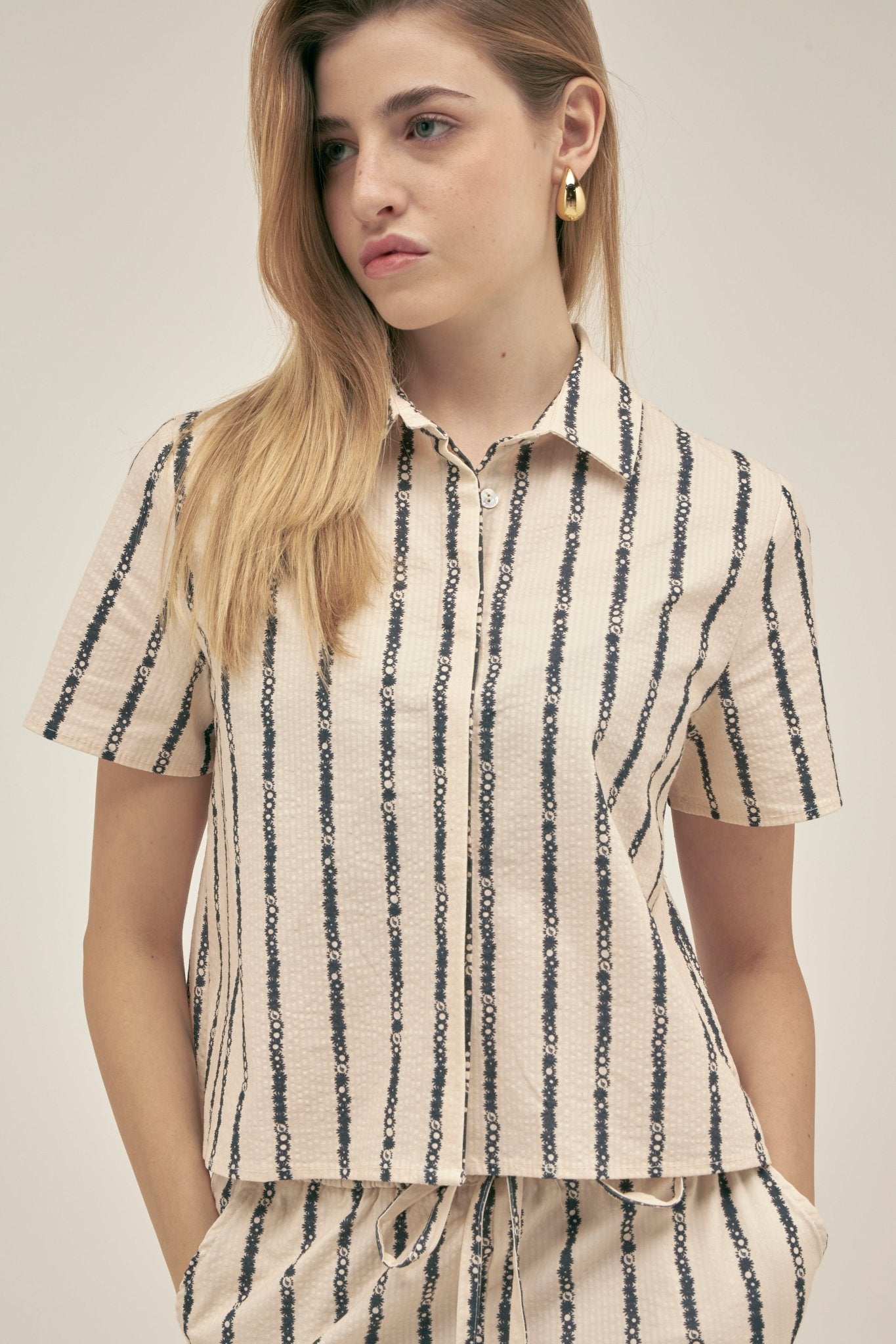 Camisa Manga Corta Floral Stripe - Polonio